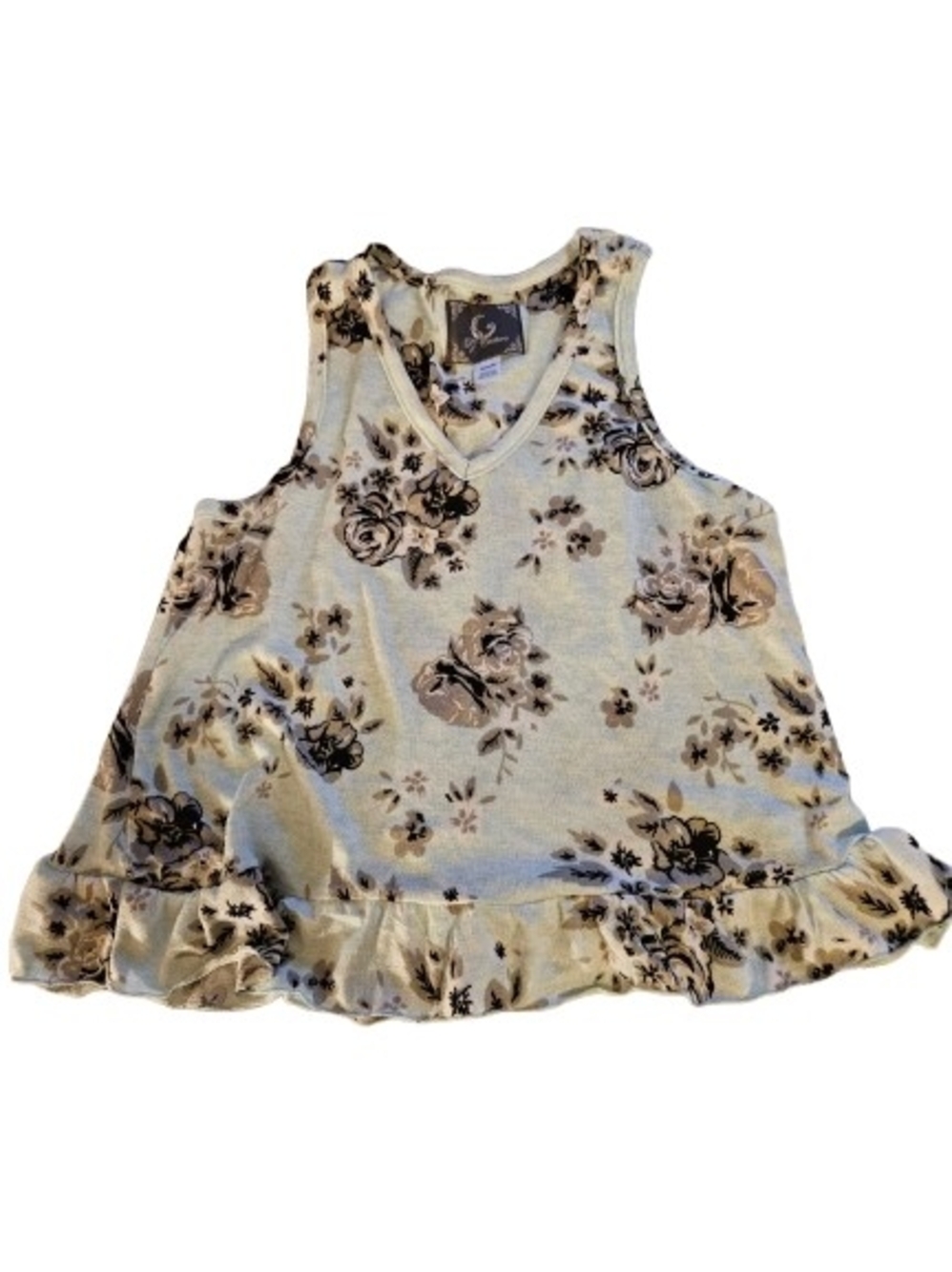 Pj Couture Cream Tank Top with Black Floral Print